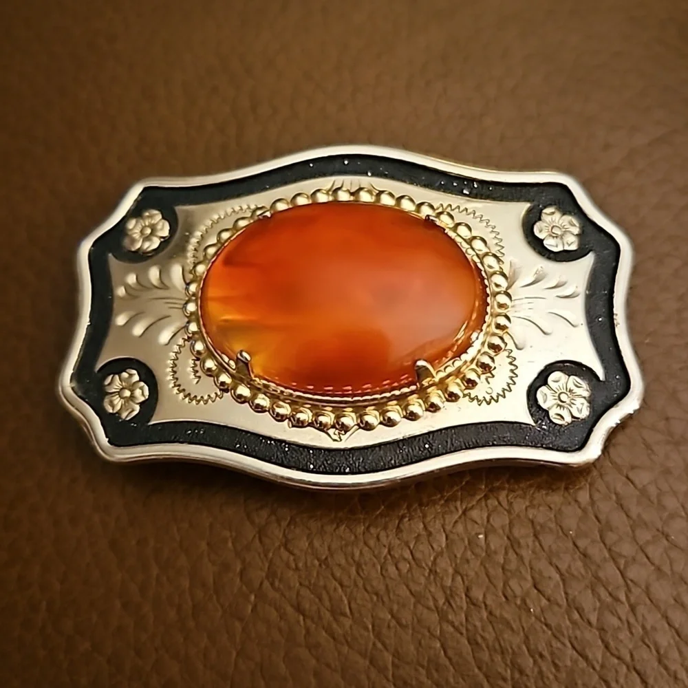 VTG Dainty Western Floral Carnelian Cowgirl Boho Belt Buckle